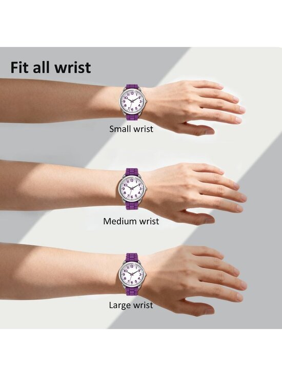 Women\'s Purple Big Face Easy Reader Silicone Strap Waterproof 35MM Wrist Watch main image 3